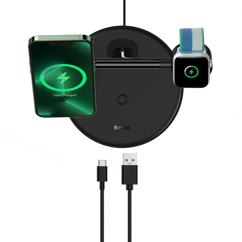 (20W) 3in1 USB C Wireless Charger Magnetisches Ladegerät für Apple iPhone / Apple Airpods / Apple Watch - Schwarz
