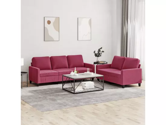 Ensemble de canapés 2 pcs avec coussins Rouge bordeaux Velours
