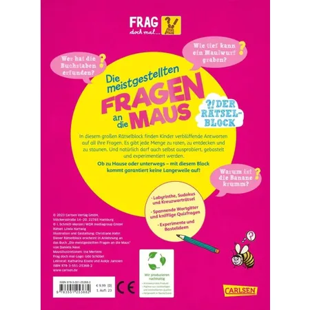 Carlsen Verlag Frag doch mal ... die Maus: Die meistgestellten Fragen an die Maus - Der Rätselblock