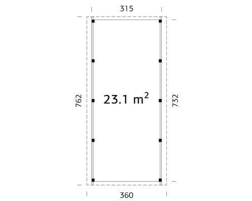 Enkele carport Palmako Karl 23,1 m² 360 x 762 cm wit