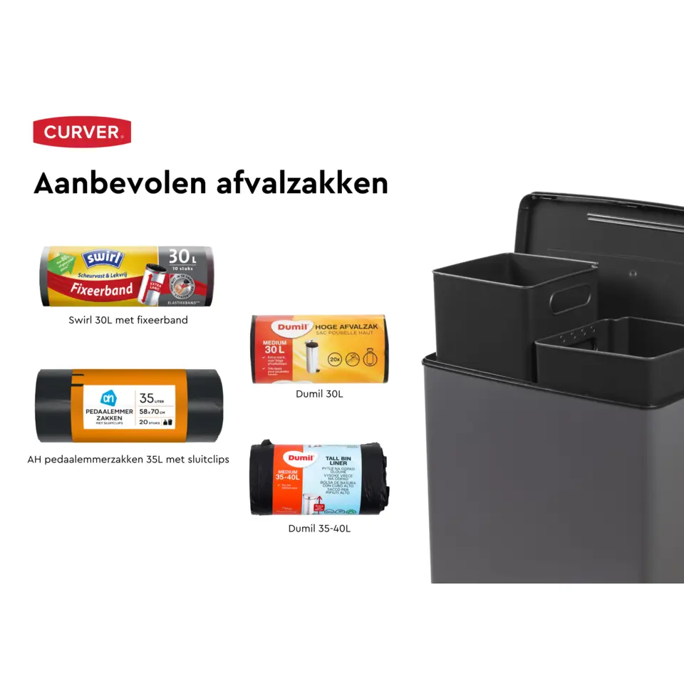Curver Decobin Duo Prullenbak - 26L 26L - Rechthoekig - Cool Grey