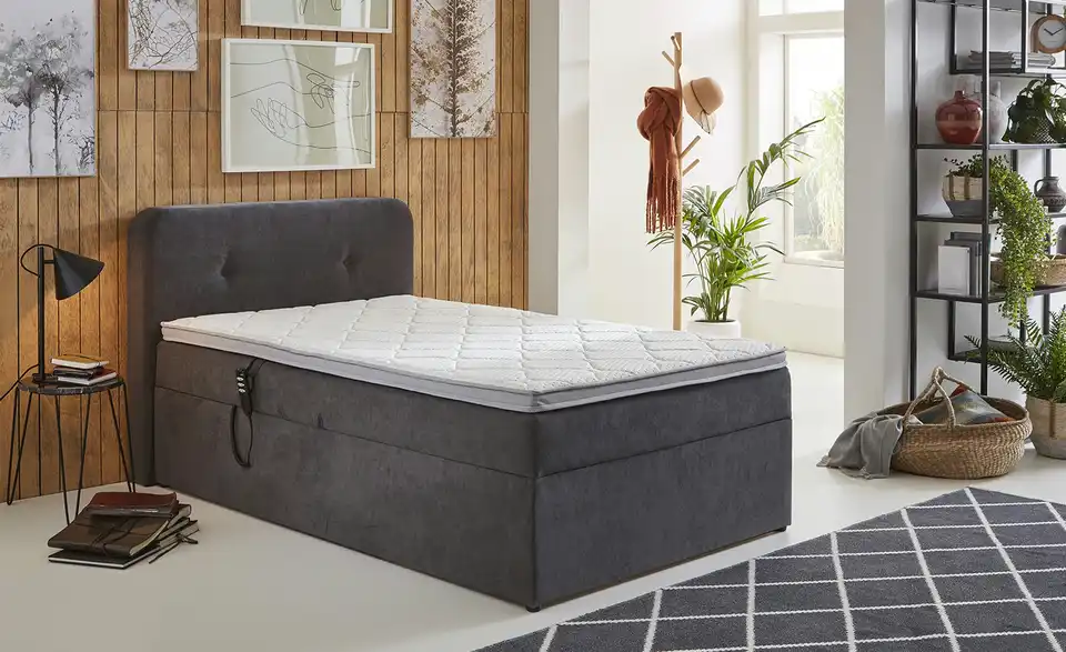 Boxbett elektrisch mit Stauraum Grau 100 cm