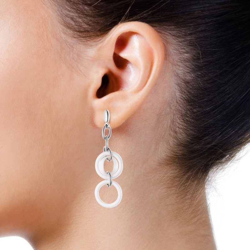 STELLA - Boucles d'Oreilles Pendantes - Motif Cercle - Céramique blanche