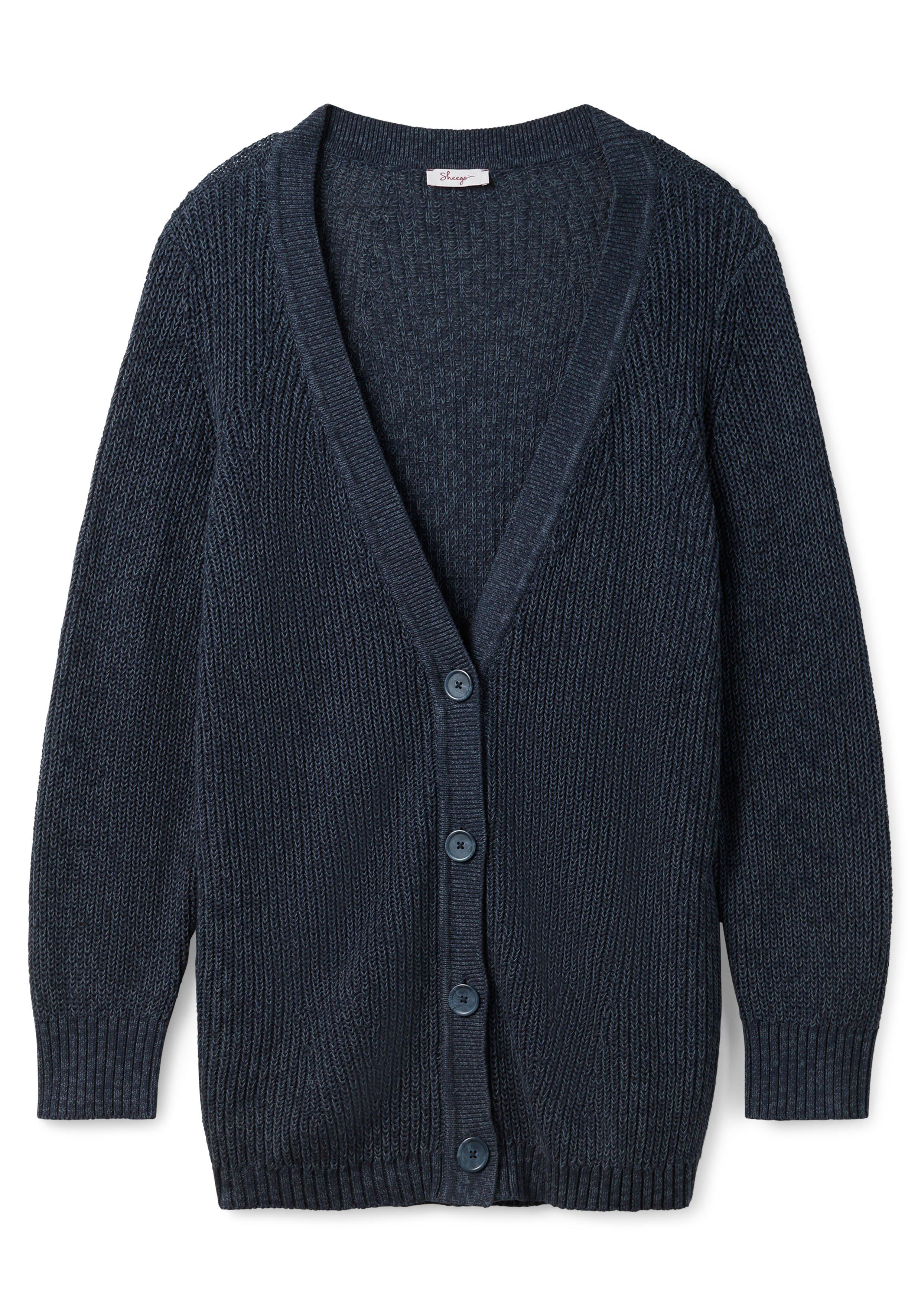 Strickjacke in Perlfangstruktur, mit V-Ausschnitt