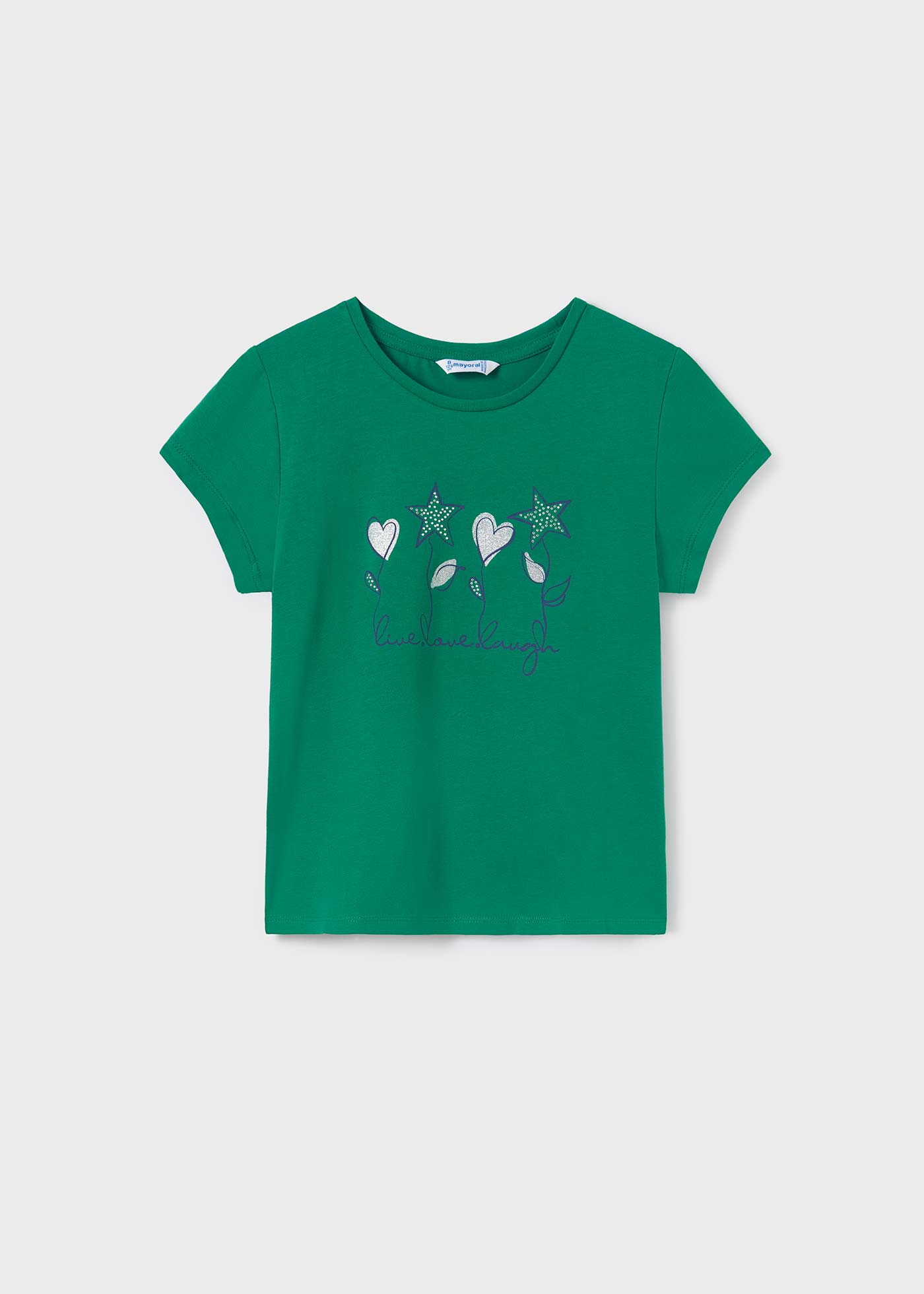 Camiseta de manga curta para meninas, feita de algodão sustentável.