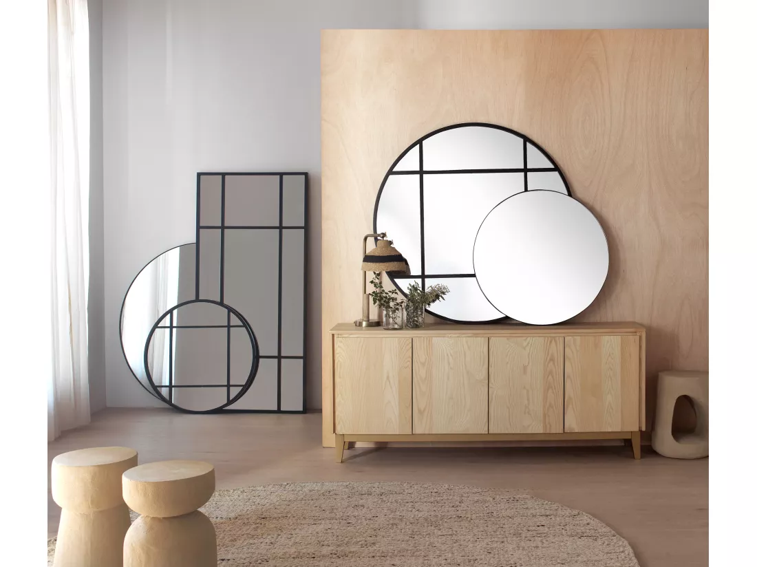 Miroir rond simple diamètre 80 structure métallique noire