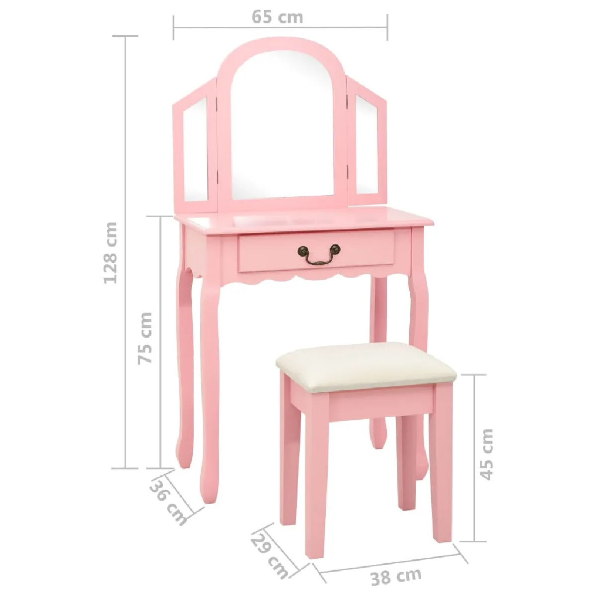 vidaXL Coiffeuse et Tabouret - Rose