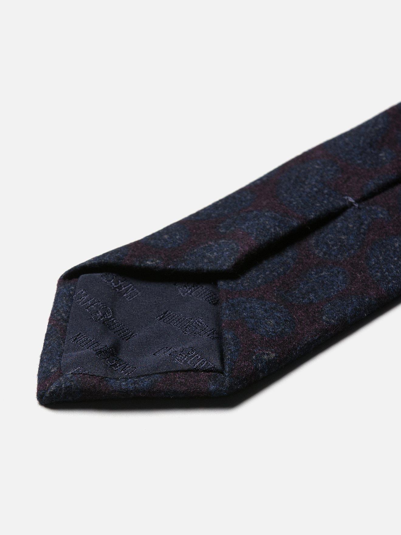 Cravate en laine et soie prune à motifs cachemire