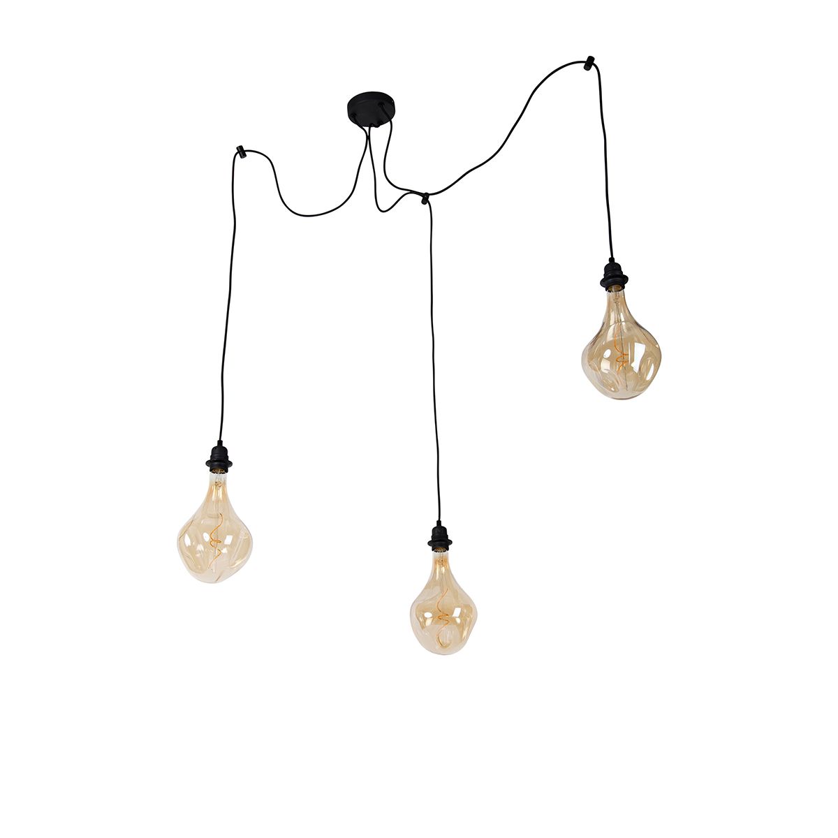 Hanglamp zwart 3-lichts incl. LED goud dimbaar - Cava Luxe