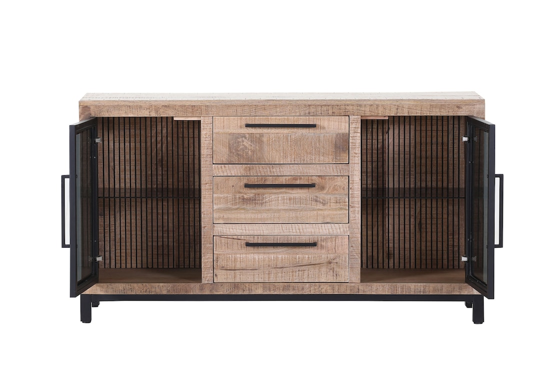 INTERhome Sideboard ALTEA 145 x 80 cm Mango massiv natur sägerau lackiert