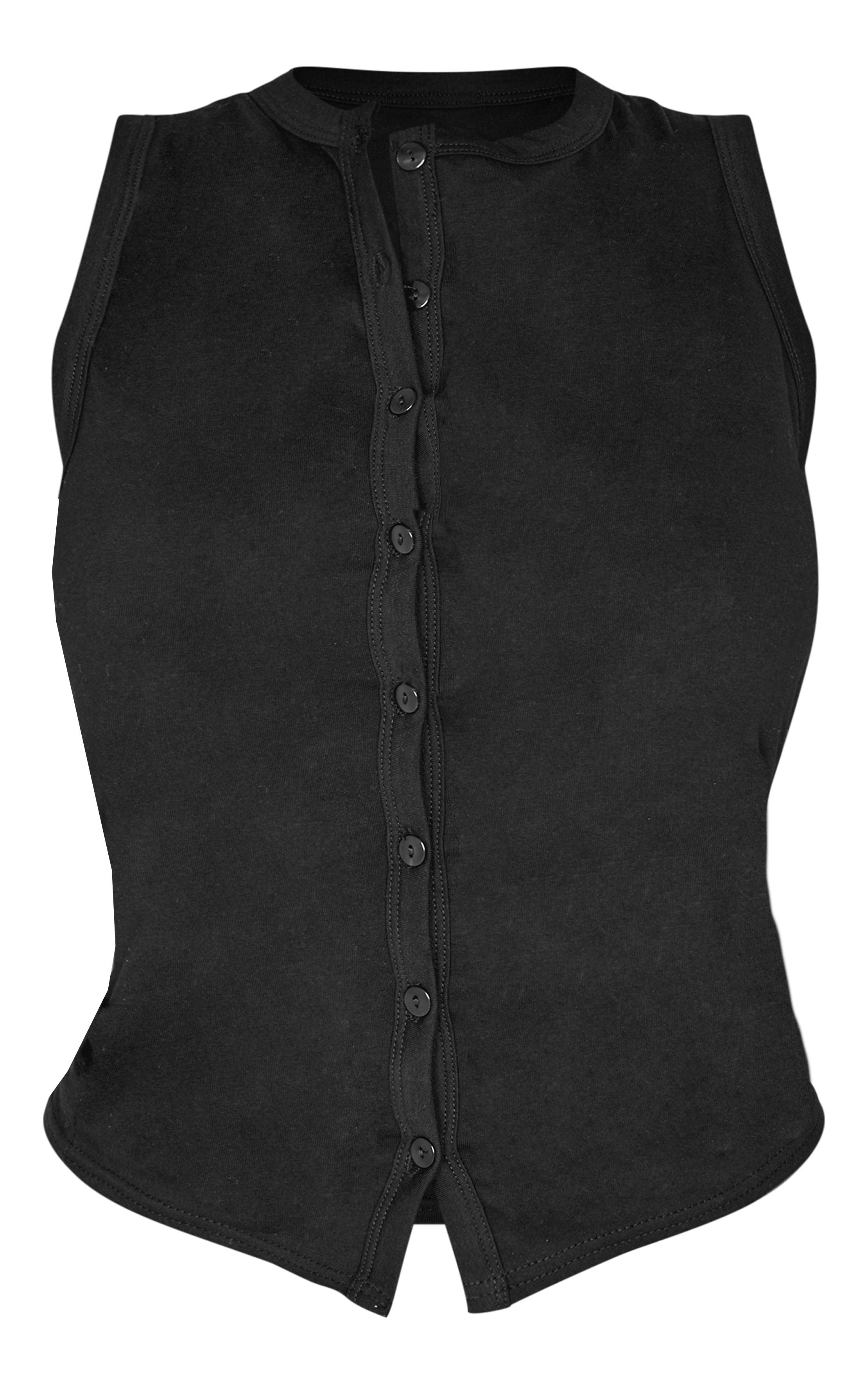 Noir Haut Sans Manches Asymétrique À Boutonnage Devant Shape