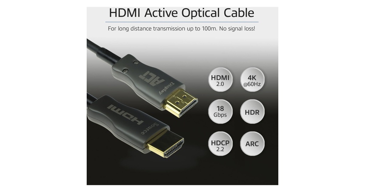 ACT ConnectivityHDMI Premium 4K Active Optical Cable v2.0 HDMI-A male - HDMI-A male, 20 meter kabel  (Zwart)