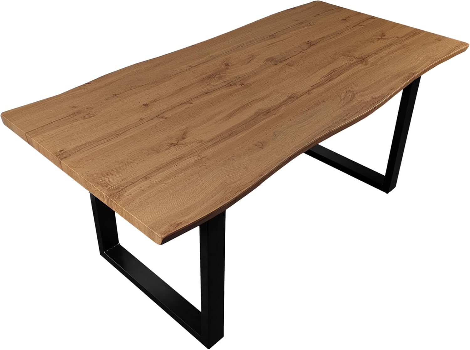 Esstisch 180x90 cm Holz 40mm Eiche-Optik, U-Gestell schwarz, Baumkantentisch aus Holz, Casa Massiva
