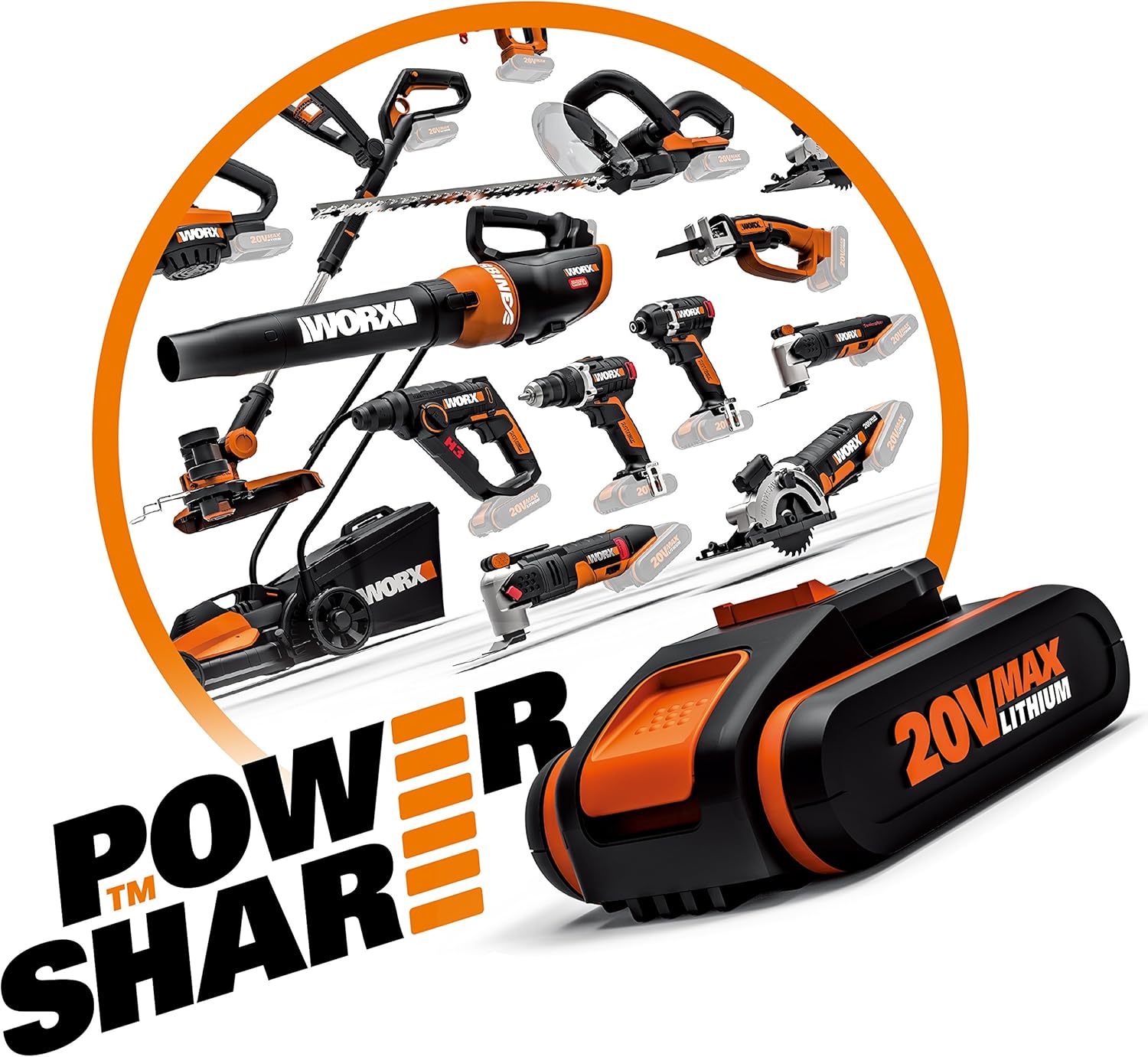 WORX WG349E.9 Akku Teleskop-Hochentaster 20V - Praktische Kettensäge & WA3601 PowerShare Akku mit Ladegerät Set