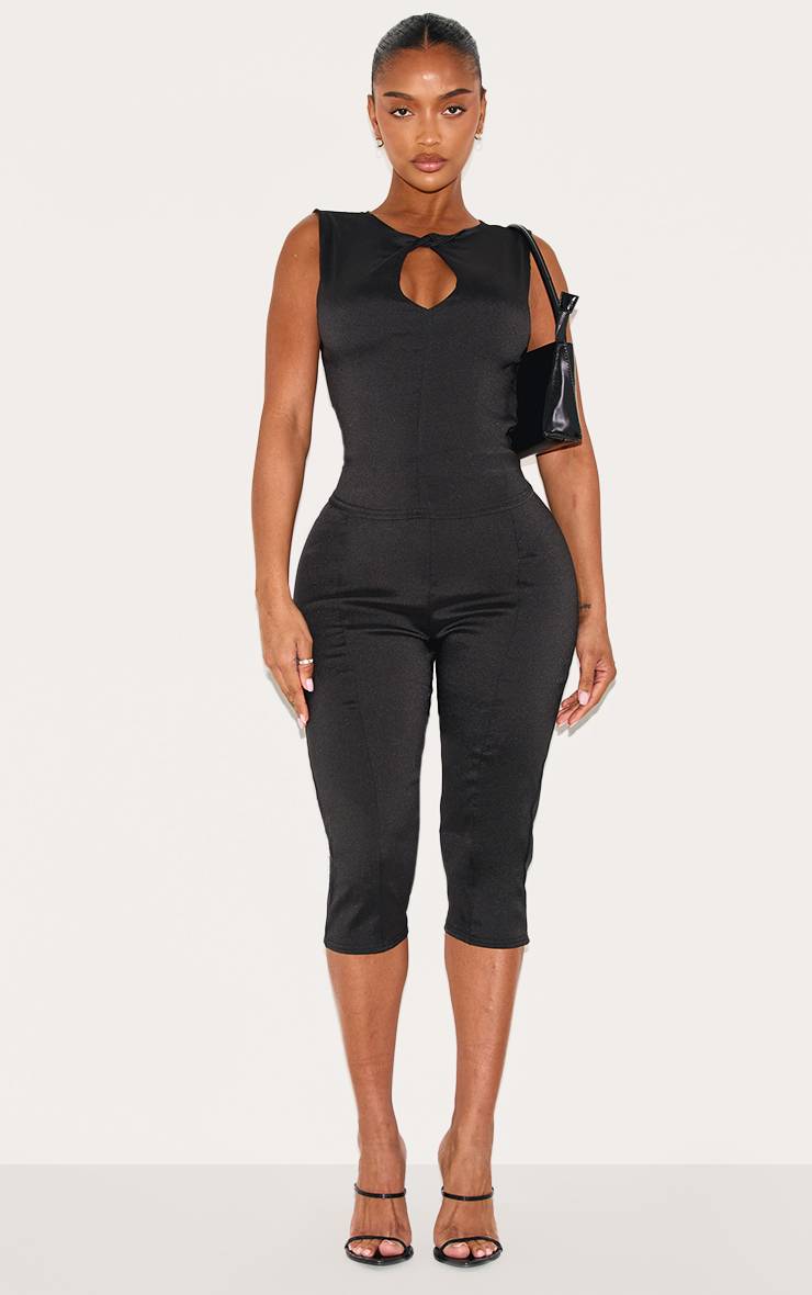 Noir Ensemble Top Col Torsadé Avec Détail Découpe En Tissu Extensible Moulant Shape