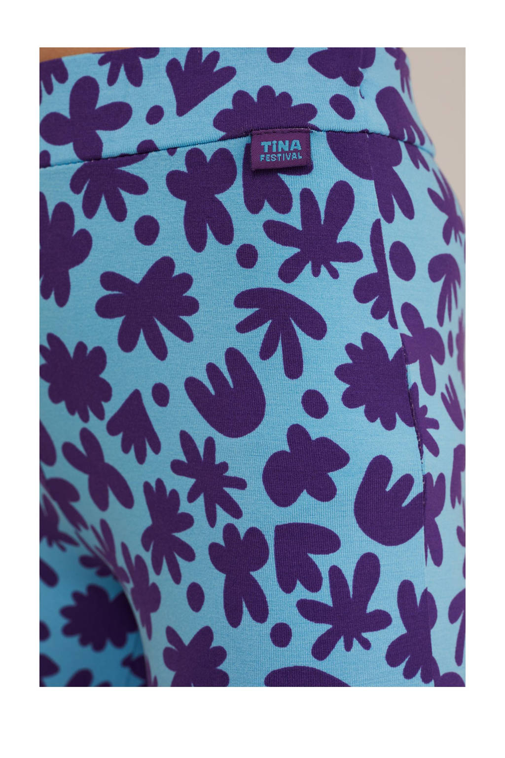 WE Fashion broek met all over print lichtblauw/paars