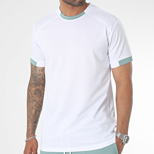 Ensemble Tee Shirt Et Short Jogging Blanc Vert