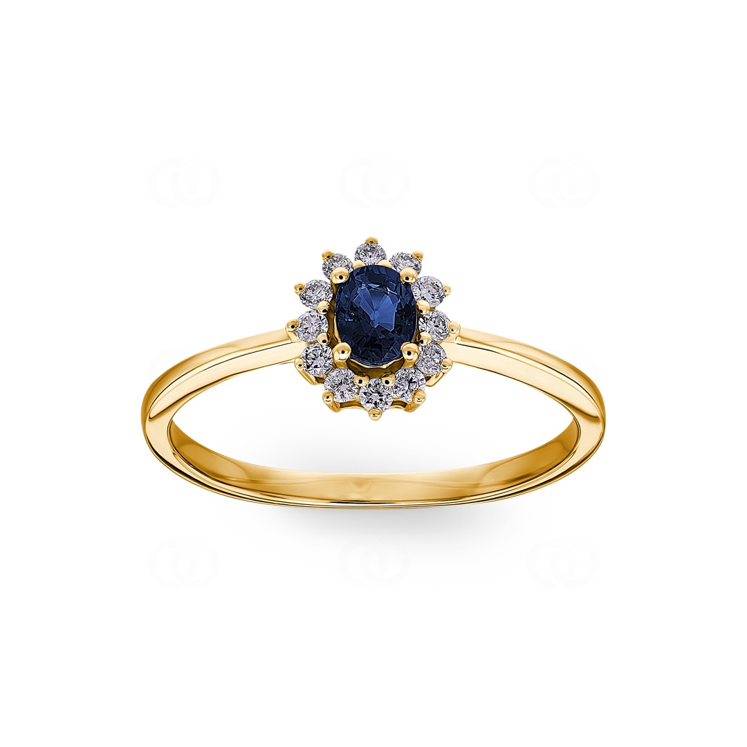 Saphirring 750/18 K Gelbgold mit Diamanten 0.15 ct H/si