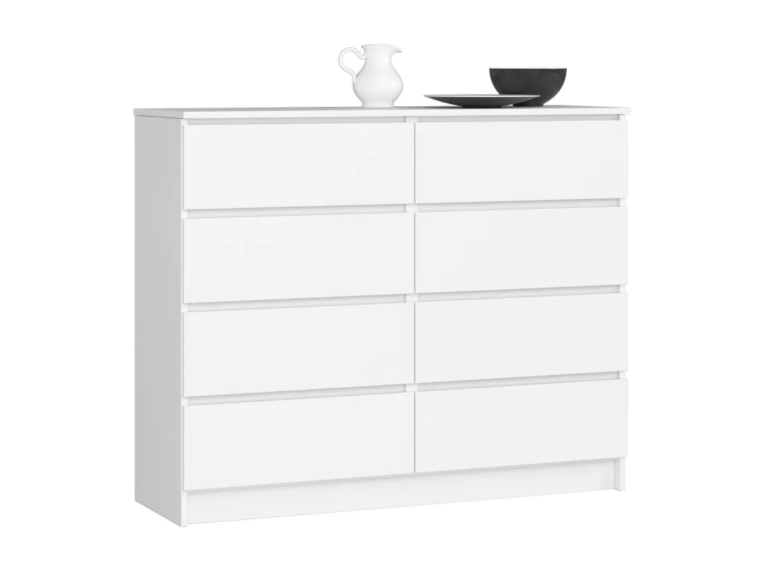 Commode AKORD K120 Blanche 120 cm 8 tiroirs façade Blanche 120x40x99 cm