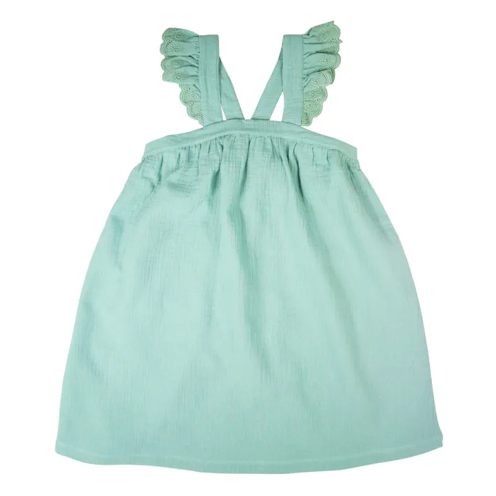 La Petite Collection Robe à Bretelles Gaze de Coton Bio Flounce | Vert d'eau