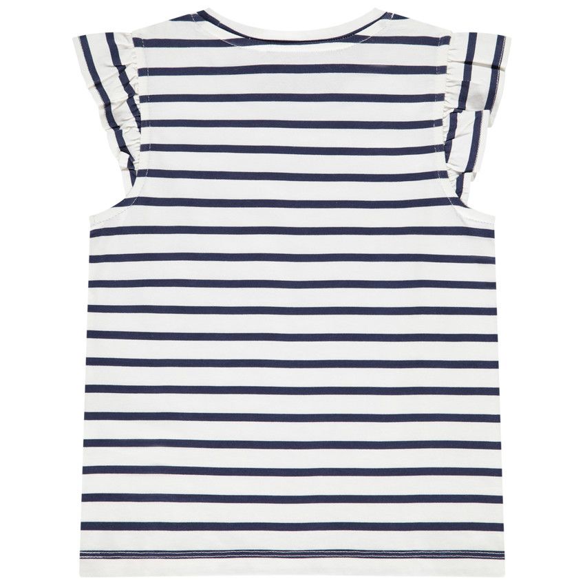 T-shirt manches courtes rayé et printé pour fille - Bleu marine