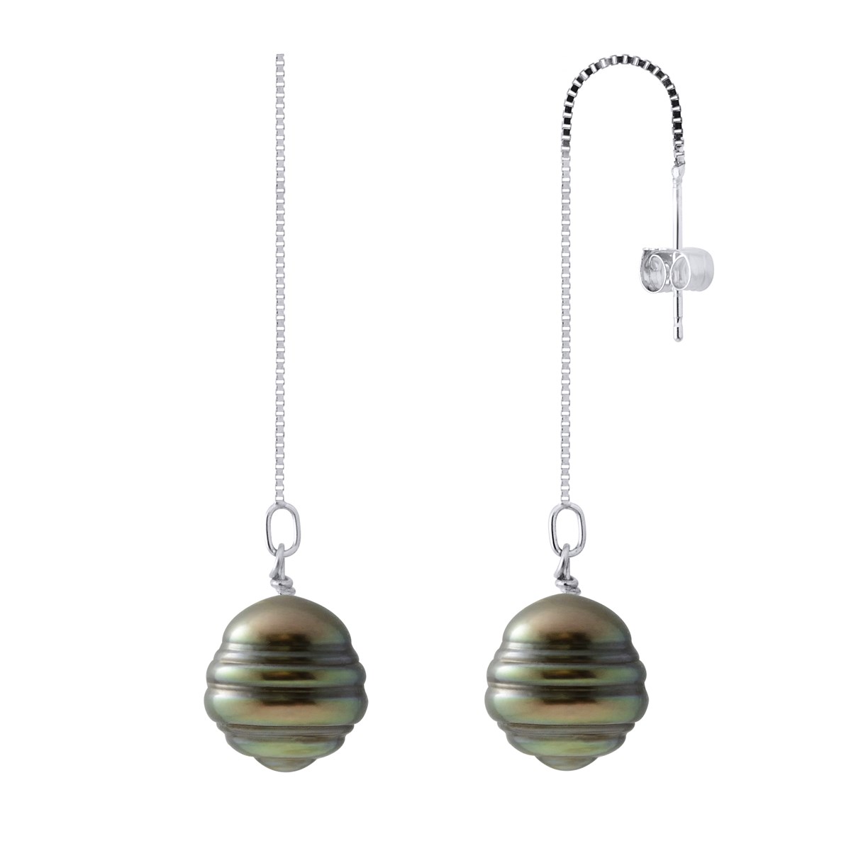 Boucles d'Oreilles Pendantes Perles de Tahiti Cerclées 10-11 mm Argent 925