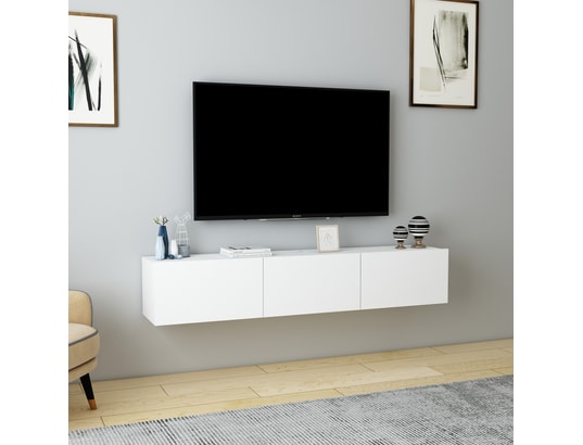 CONCEPT1 - Meuble TV Denby - Blanc 160 x 29,6 x 31,4