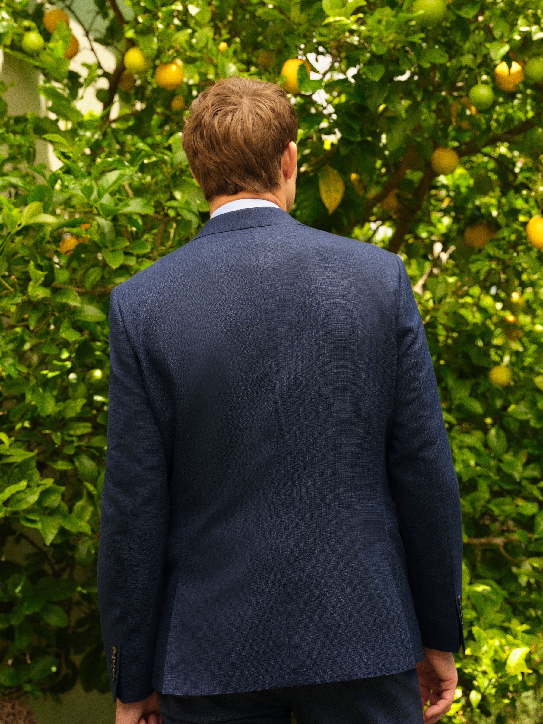 Blauw - Slim Fit - Colbert van wolmix met textuur