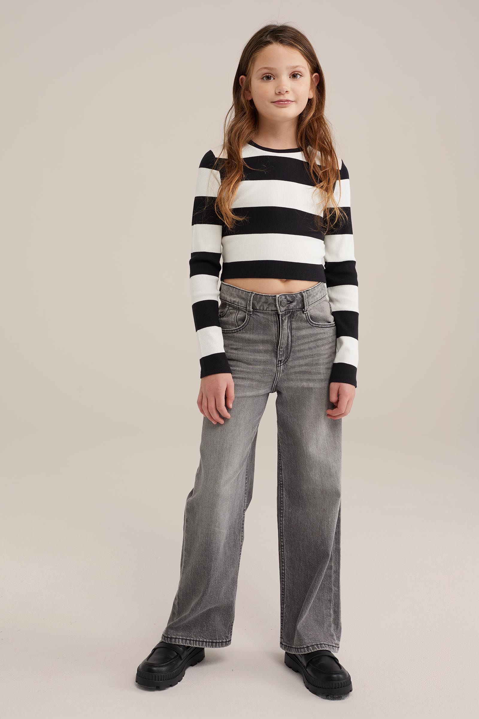 Meisjes cropped T-shirt van ribstof WE Fashion Ecru