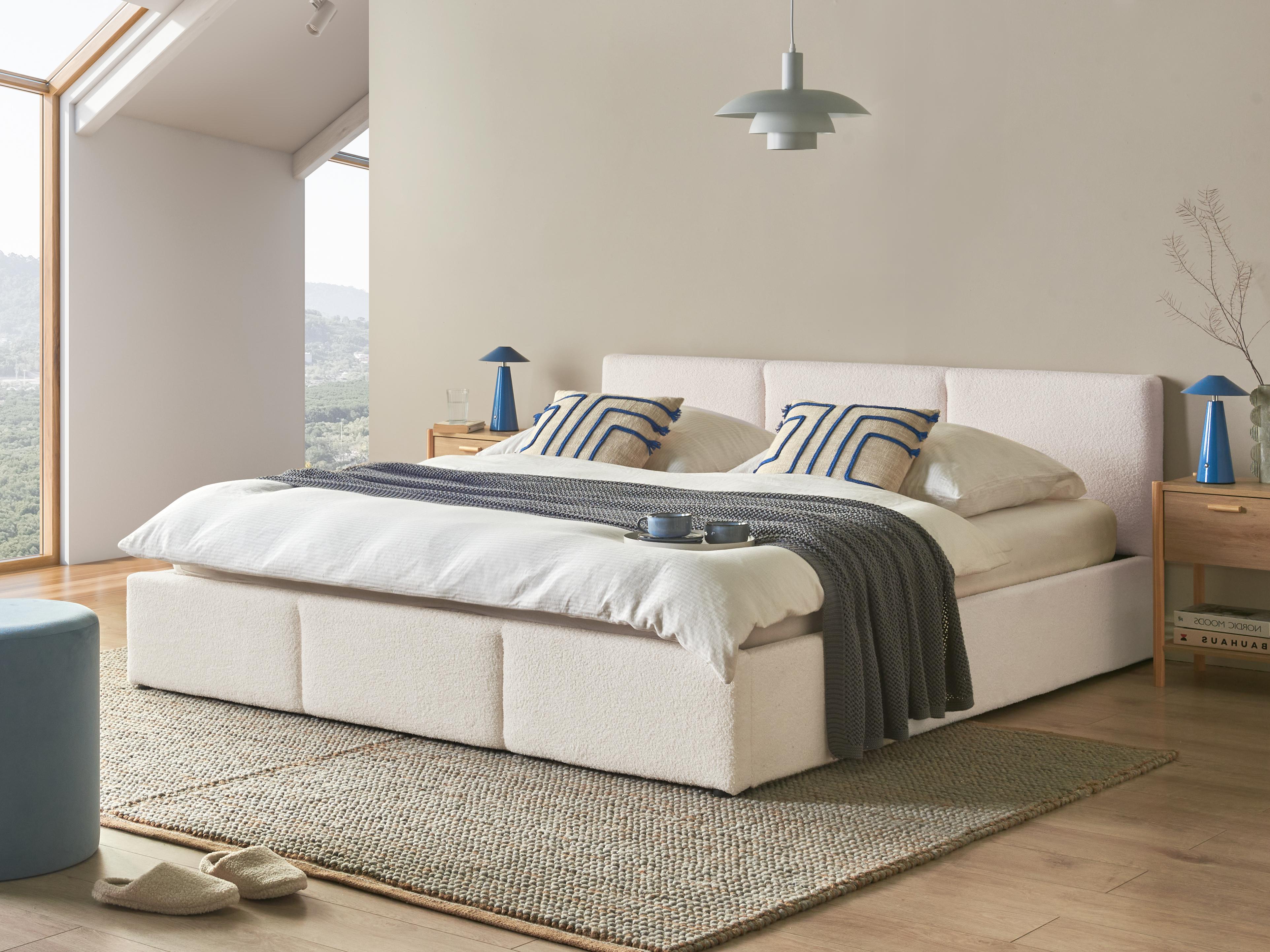 Bed met opbergruimte Bouclé BOUSSE 180 x 200 cm Gebroken wit