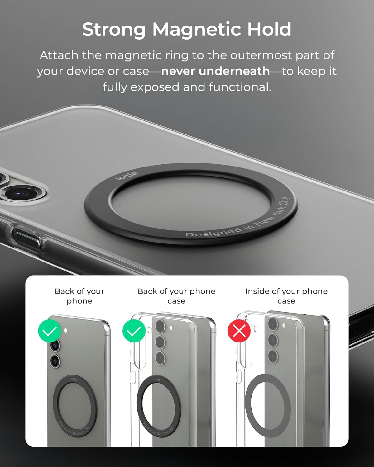 Treker Magnetic Airplane Mount MagSafe Reise Smartphone Halterung für Flugzeugtische inkl. MagSafe Haltering / Karabiner (TRKNCG112 ) - Weiss