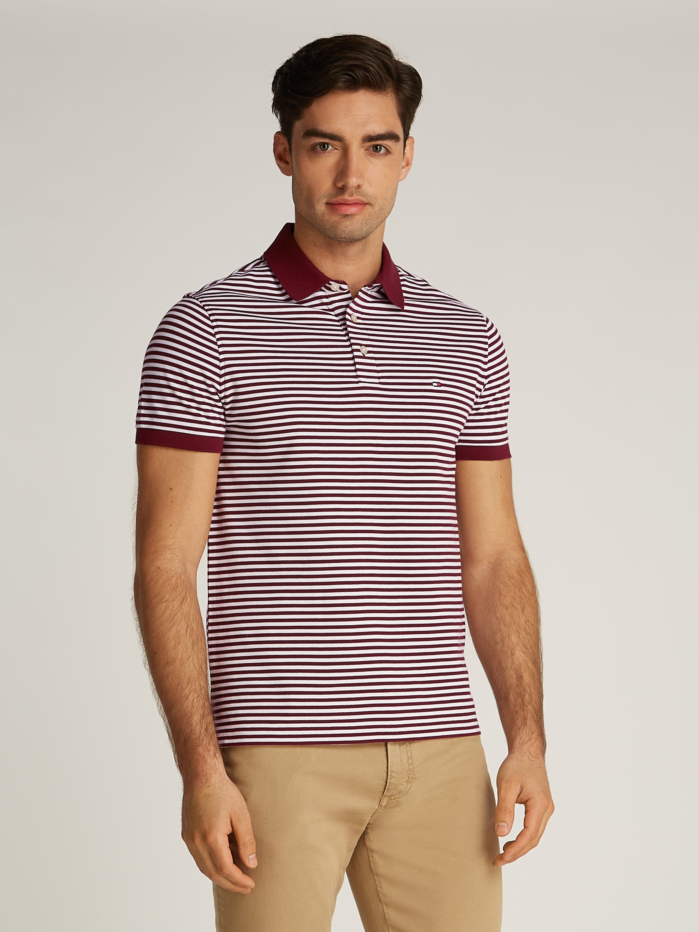 Tommy Hilfiger Poloshirt »1985 SLIM POLO mit Piqué-Struktur und Stickerei«, meliert, casual, slim fit, Baumwollmix, Polokragen