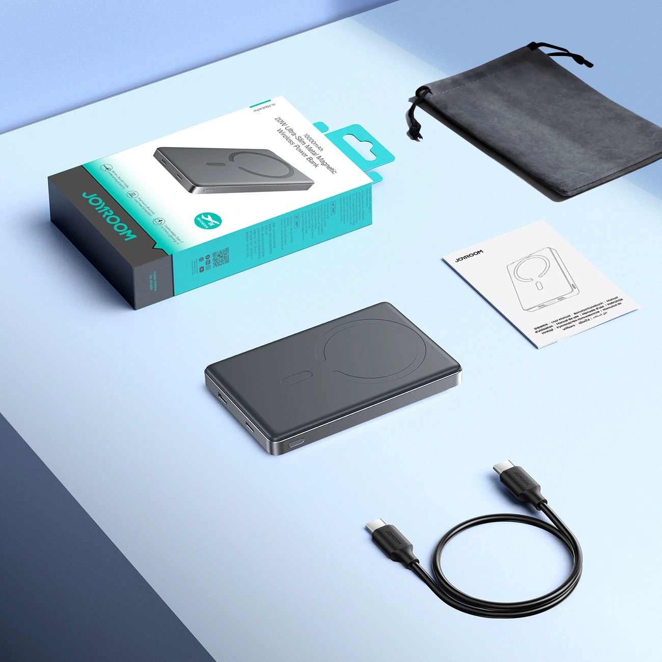 (20W) 10000mAh Magnetische MagSafe Powerbank USB C Power Delivery Ladegerät (JR-PBM08) - Grau