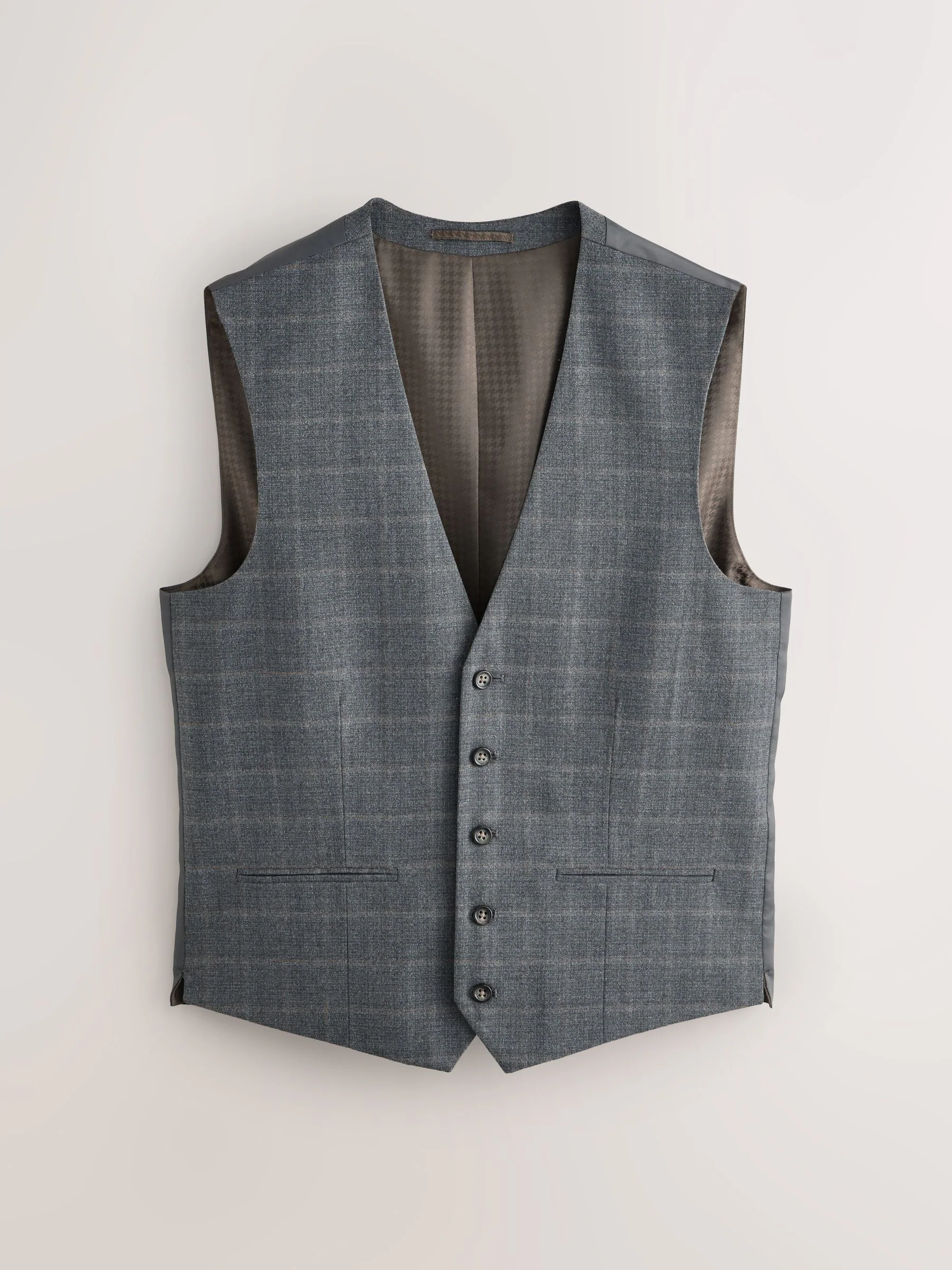 Grijs - Tailored Fit Check Flannel Suit Waistcoat