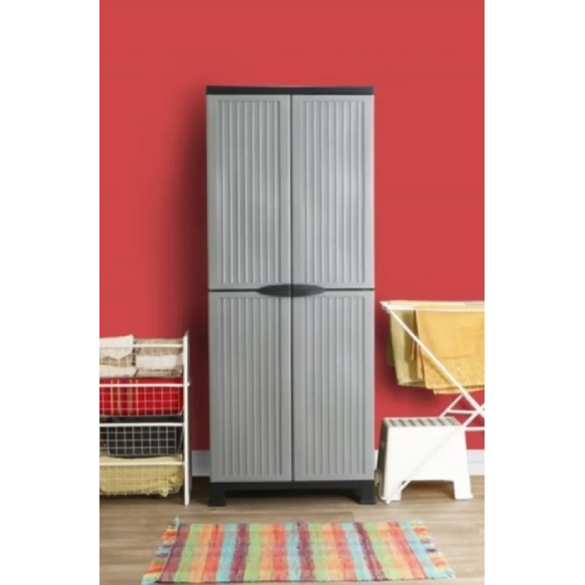 Armoire en Plastique Noir/Gris avec 3 Étagères - Rangement Pratique et Durable, 68 x 39 x 171 cm, Capacité de Charge de 20 kg par Étagère