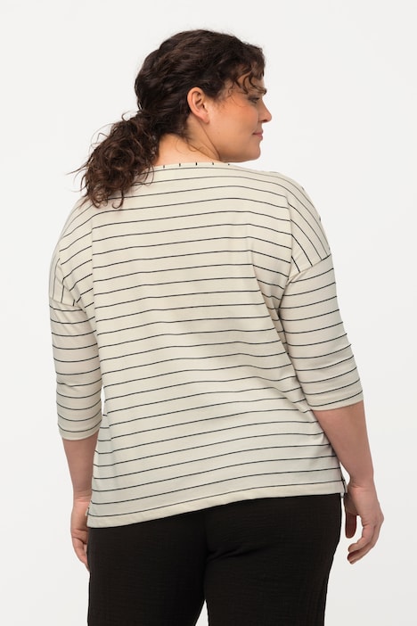 T-Shirt, Ringel, Rundhals, 3/4-Arm, Biobaumwolle