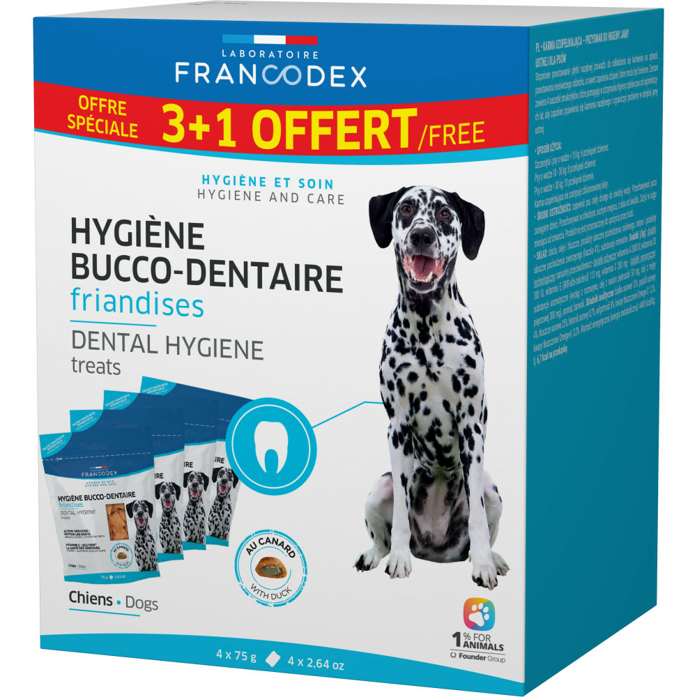 Pack friandises hygiène bucco-dentaire 4 x 75g pour chiens