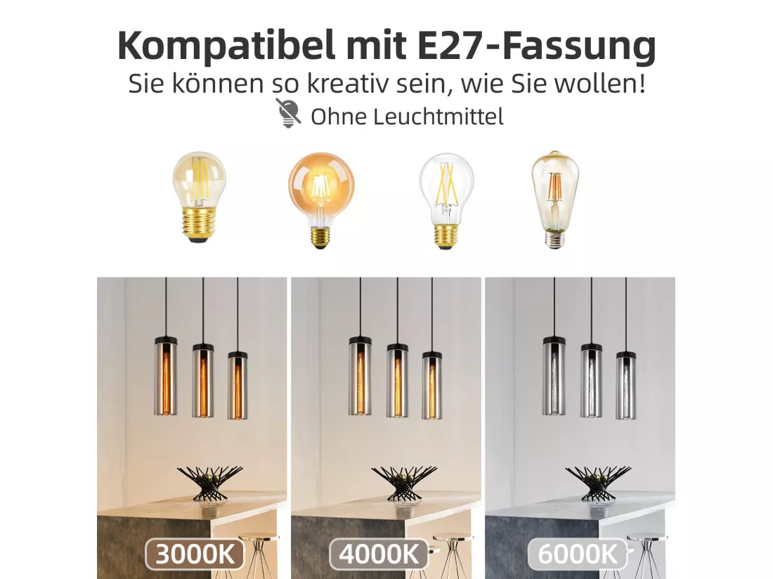 Lampe à Suspension Pour Table à Manger En Verre Noir Mat Rétro 3 Flammes E27