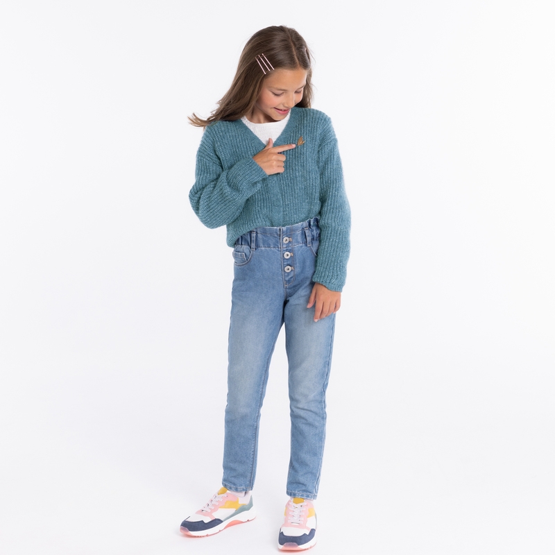 Gilet côtelé boutonné bleu fille