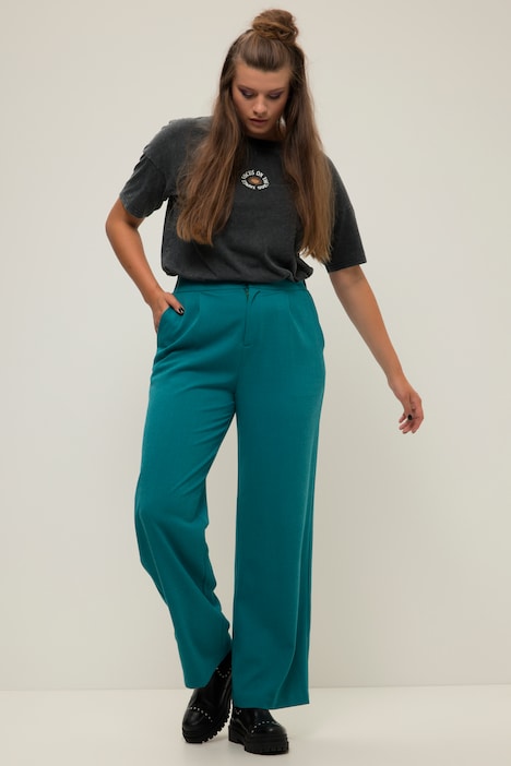 Hose, HighWaist, Wide Legs, Melange, teilelastischer Bund