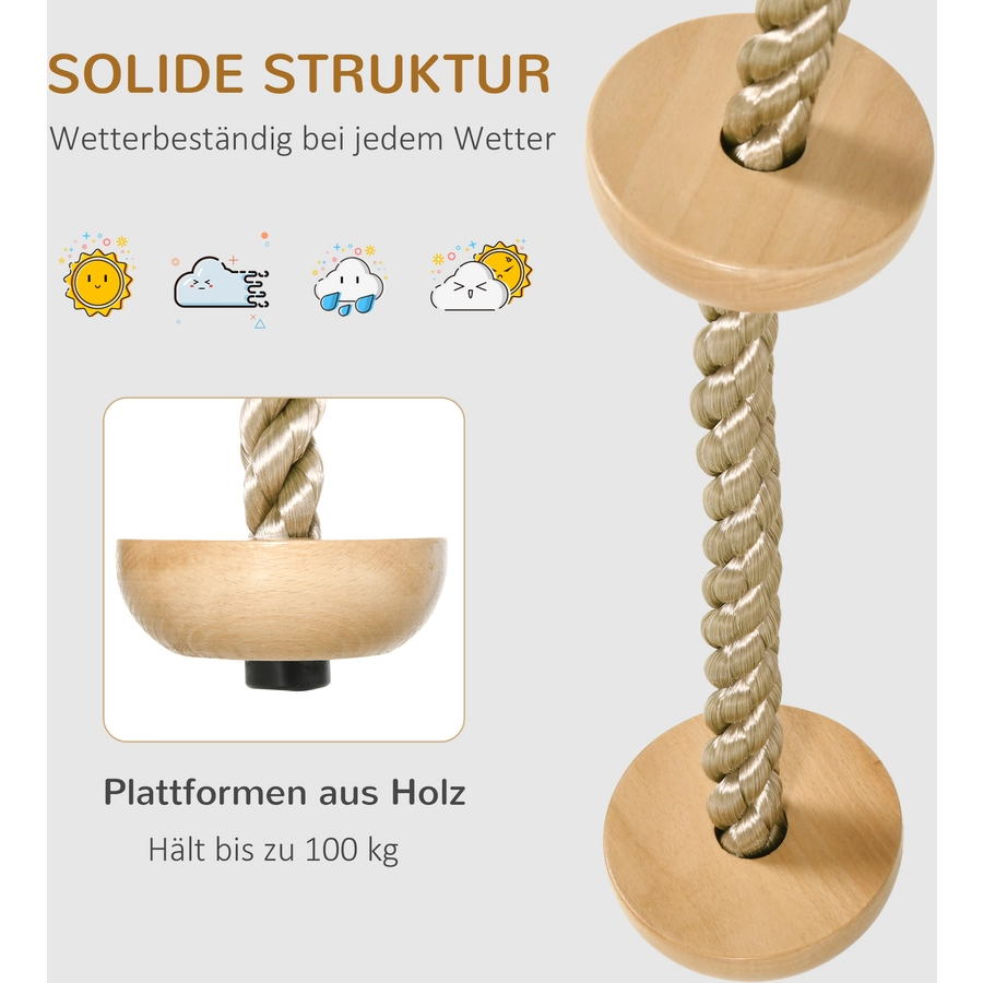 Outsunny Kinder Kletterseil mit kleinen Holzscheiben natur