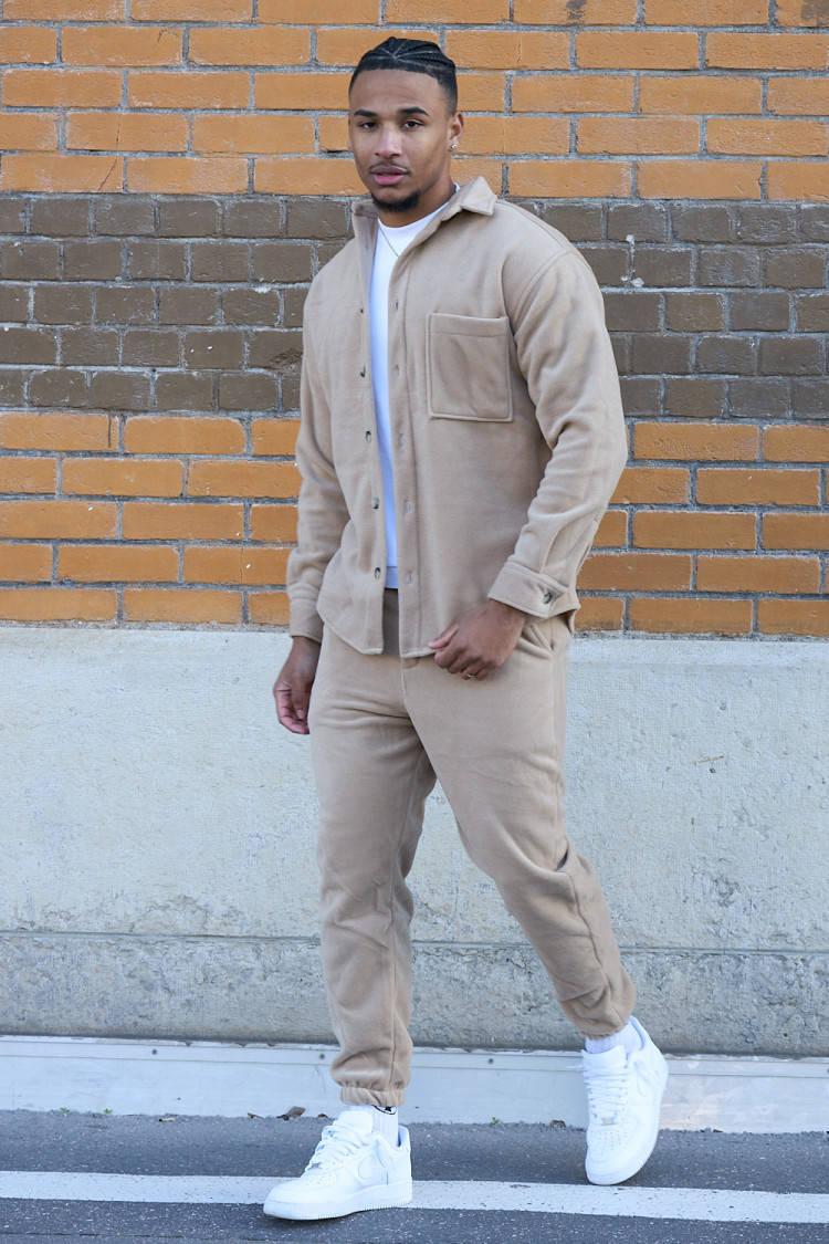 Ensemble 2 pièces chemise + jogging texturée beige