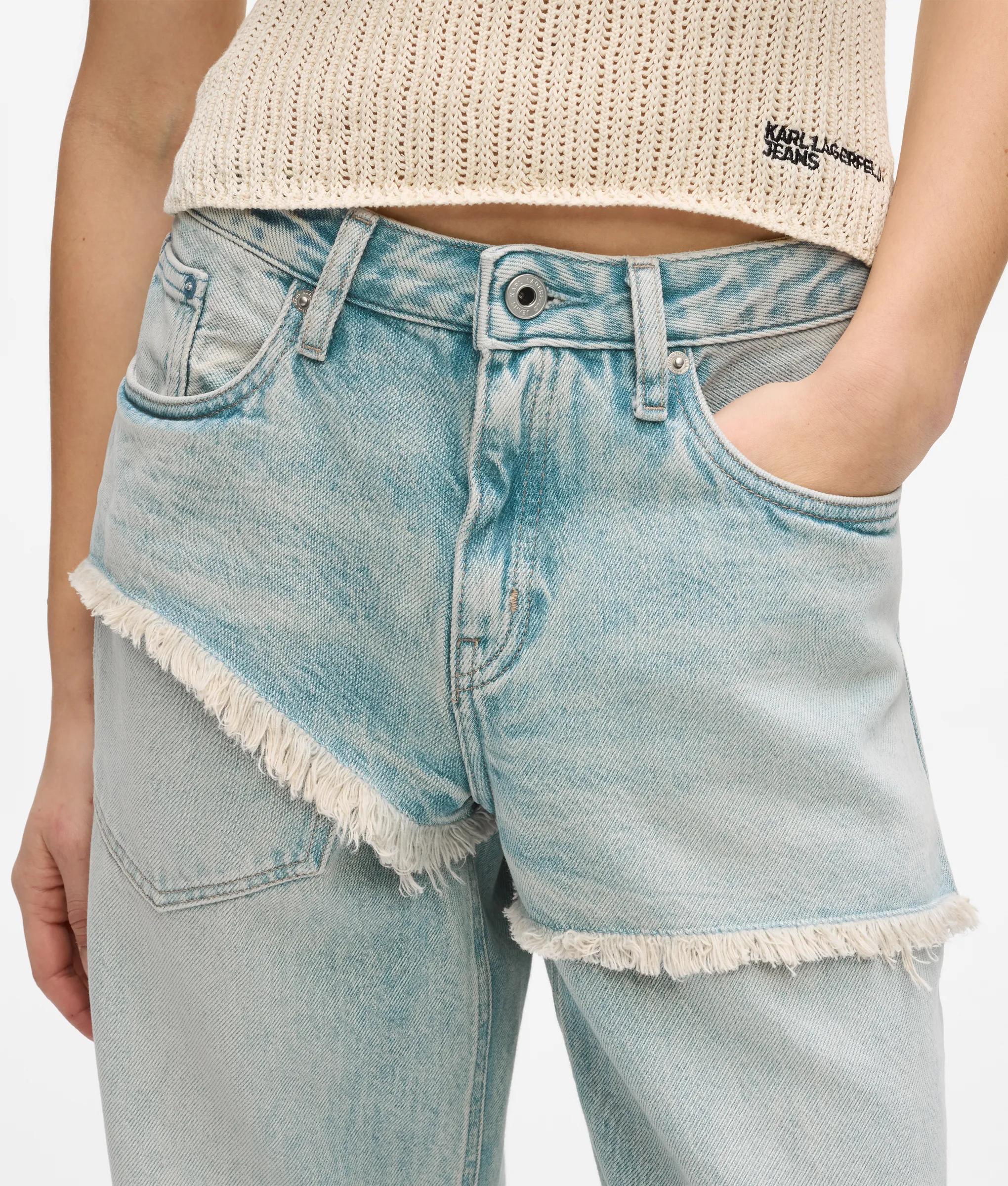 Gerafelde relaxed jeans met middelhoge taille