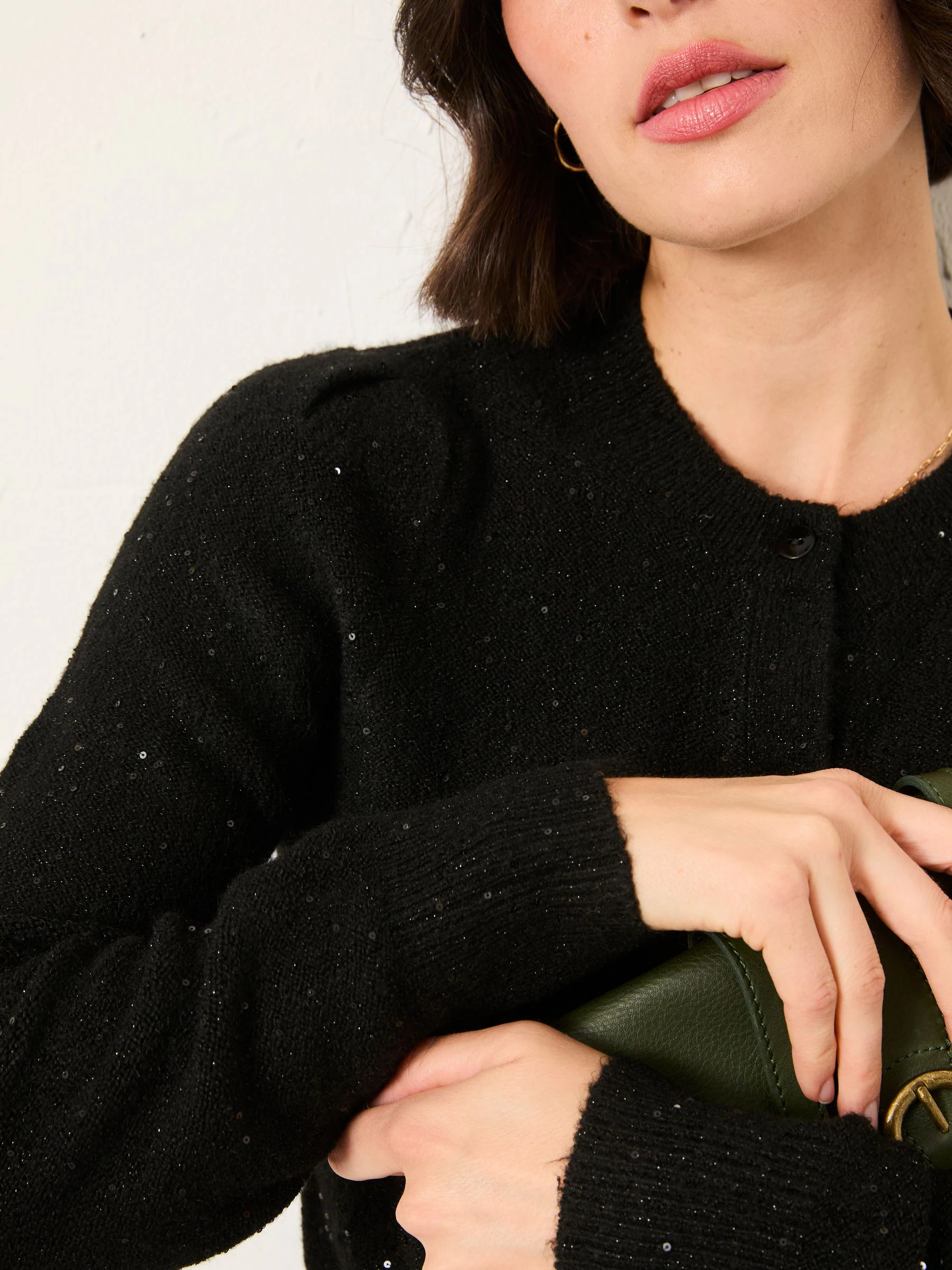 Zwart - FatFace Sparkle Knitted Cardigan