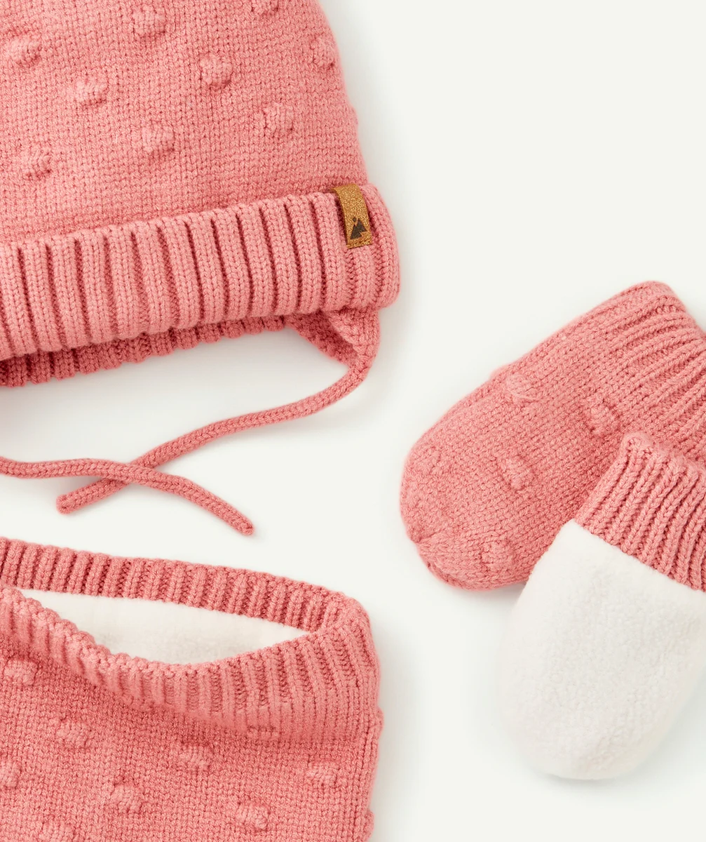 SET TRICOT BÉBÉ FILLE EN FIBRES RECYCLÉES ROSE