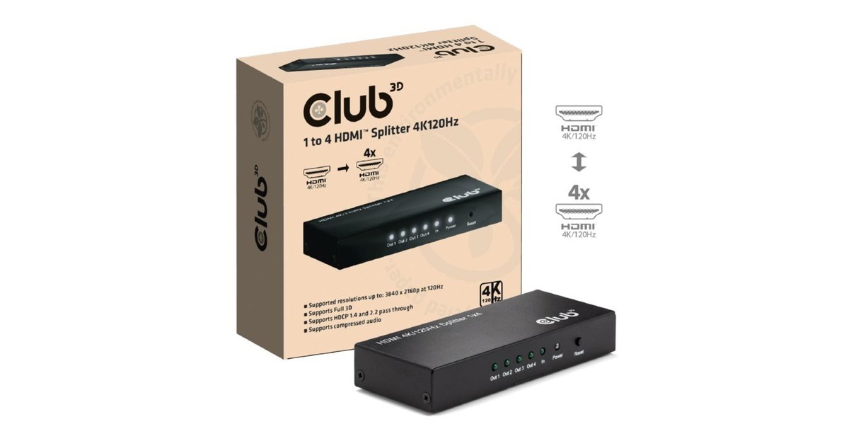 Club 3DHDMI Splitter 1x > 4x HDMI 4K 120Hz  (Zwart)