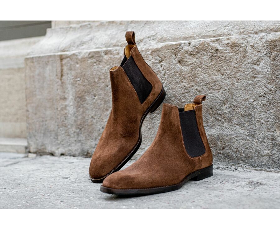 Chelsea boots cuir homme Velours Havane - BERGEN PATIN