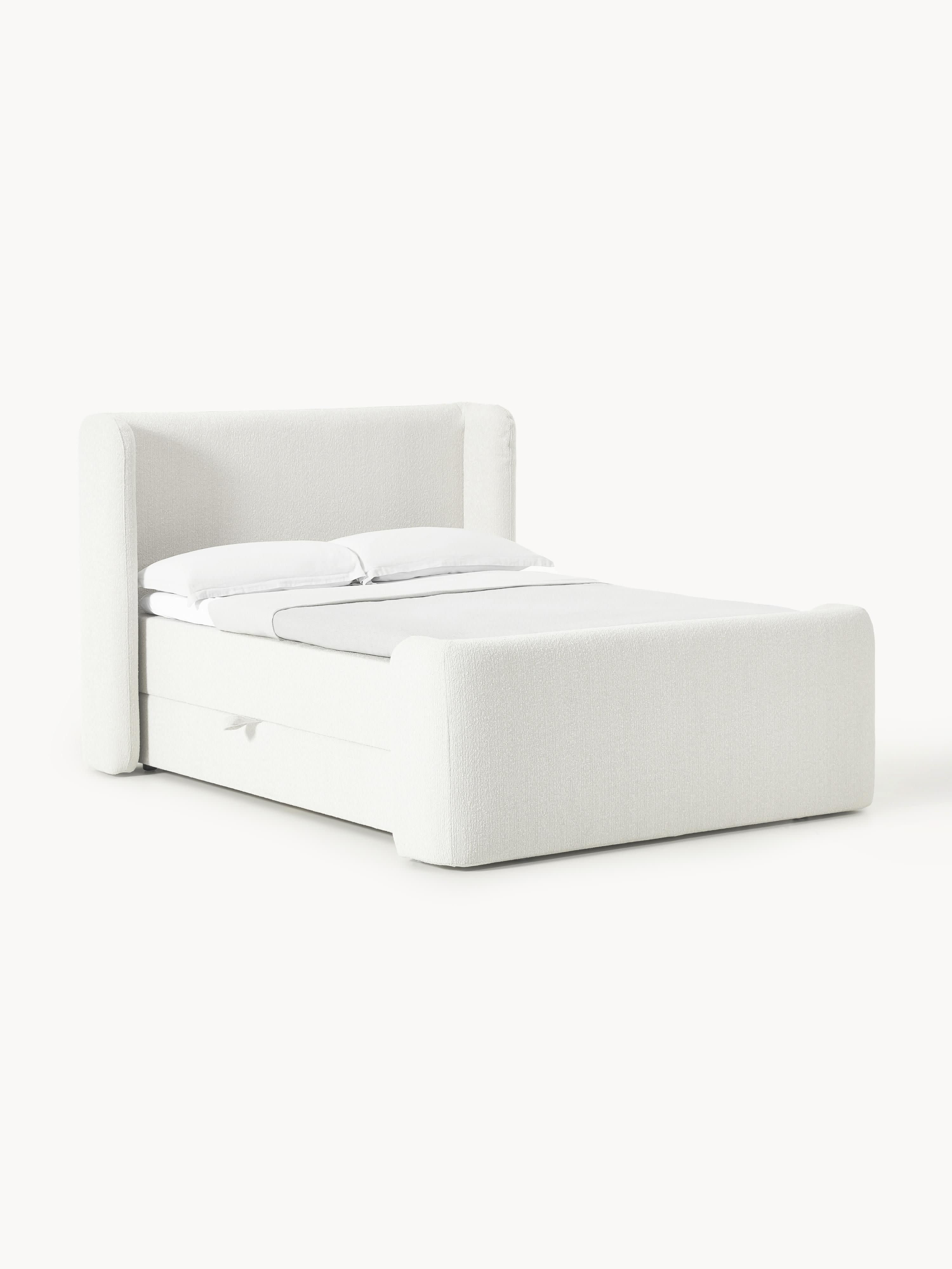 Bouclé boxspring bed Perla met opbergruimte