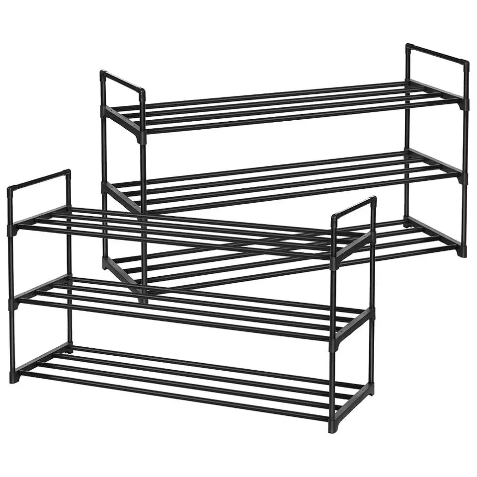 Set van 2 schoenenrekken - tot 24 paar - stapelbaar - 91.7x52.4x29.3 cm - zwart