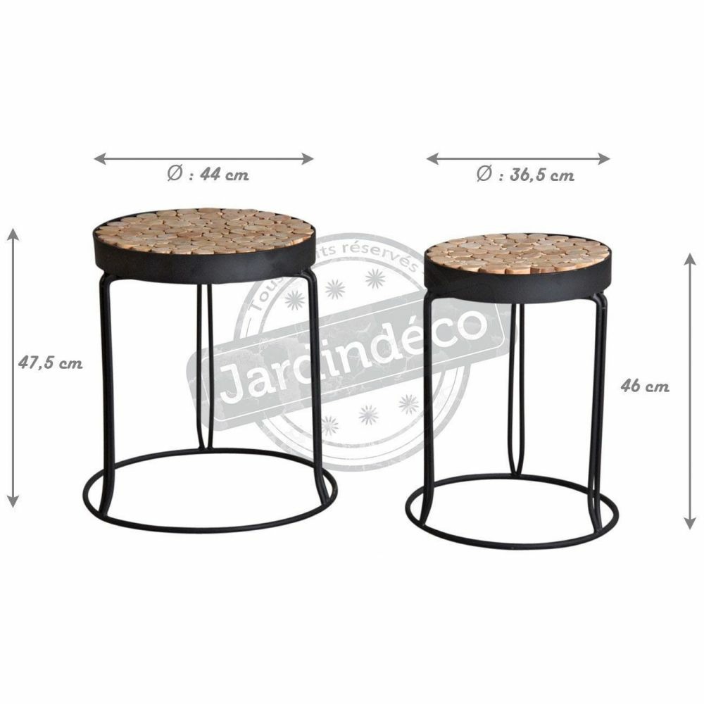 Sellettes rondes en métal et sapin (lot de 2)